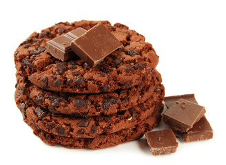 Homemade cookie with chocolate, isolated on white