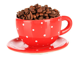 Coffee beans in cup isolated on white