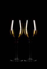 Wine glass silhouette on black background.