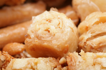 Macro shot of a tasty arabian desert Baklava.  Is a rich, sweet