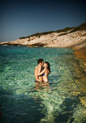 Brunette couple during their honeymoon