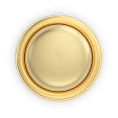Golden 3D button on white isolated with clipping path