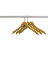 Wood coat hanger isolated on the white background