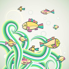 Decorative background with funny fish