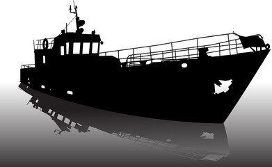 Vector illustration of silhouette of the sea ship