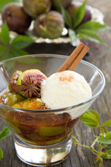 Dessert of figs, honey and spices, selective focus.