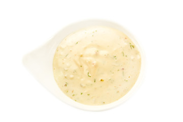 garlic mayonnaise sauce on a white background