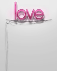 Glowing neon signboard with Love word, copyspace