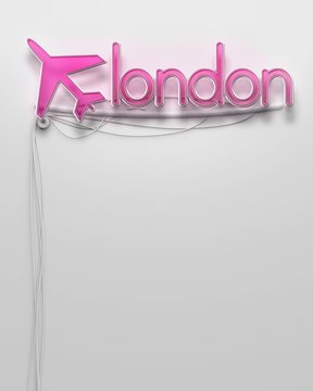 Glowing neon signboard with London word, copyspace