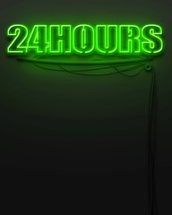 Fototapeta na wymiar Neon glowing sign with word 24 Hours, copyspace