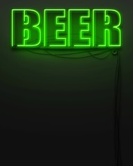 Neon glowing sign with word Beer, copyspace