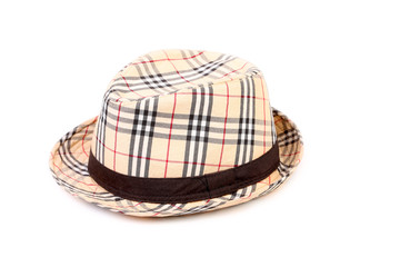 Checked hat.