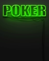 Neon glowing sign with word Poker, copyspace