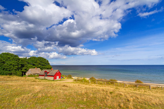 Red cottage house at Baltic Sea in Sweden