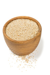 white quinoa in a wooden bowl