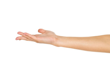 Empty open woman hand on white