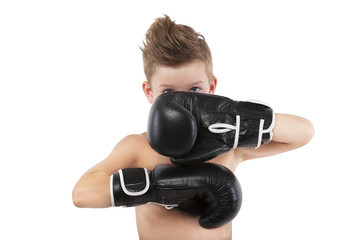 Boy with boxing gloves.