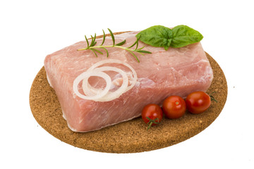 Raw pork with onion, basil and rosemary
