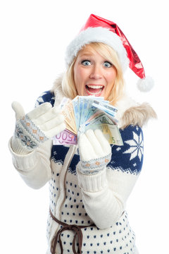 Weihnachtsfrau mit Geldscheinen