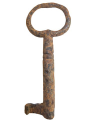 Obraz premium Rusty door key isolated on white background