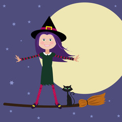 Halloween Witch Flying by the Moon