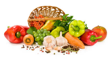 fresh vegetables and fruits in a basket