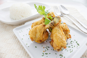Chicken wings Fried in white dish on table