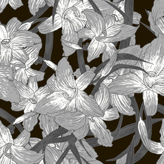Seamless monochrome floral background with lilies