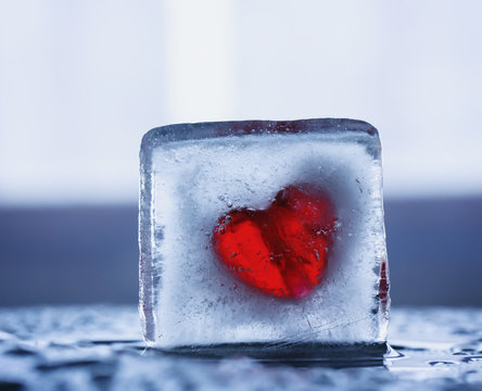 Frozen heart in a piece of ice