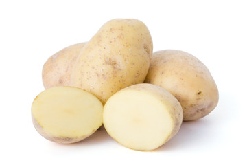 Pile of potatoes isolated on white background