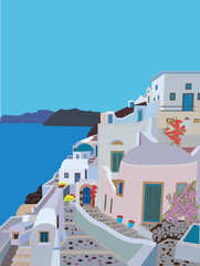 A Greek Village with winding streets  by the sea