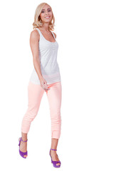 junge attraktive schlanke blonde frau portrait lachend