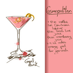Illustration with Cosmopolitan cocktail