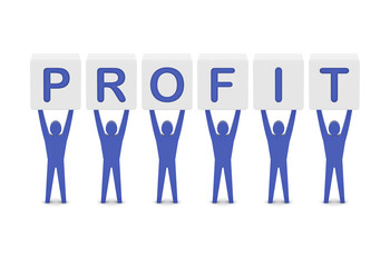 Men holding the word profit. Concept 3D illustration.