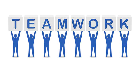 Men holding the word teamwork. Concept 3D illustration.