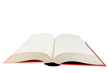 Open hardback book isolated on white