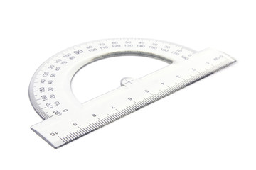 Transparent protractor isolated on a white background.