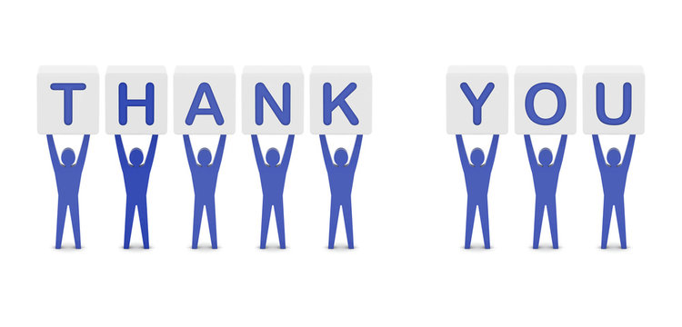Men holding the phrase thank you. Concept 3D illustration.