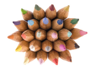 Color pencils collection with colors mixed..