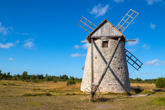 Stone windmill in Gotland, Sweden