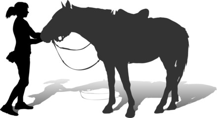 Vector silhouette of girl and horse