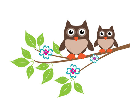 vector owls sitting in the tree
