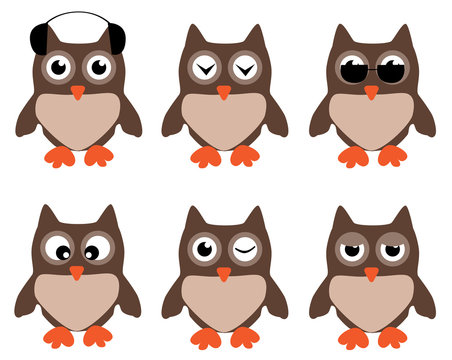 vector set of funny owls