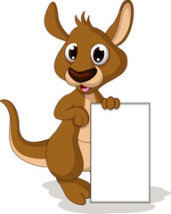 cute kangaroo cartoon with blank sign
