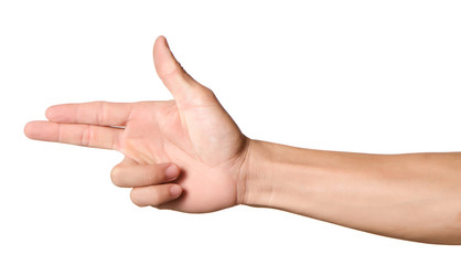 An isolated male hand making a gun gesture