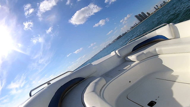 Seascape view from luxury motor vessel downtown Miami city, USA