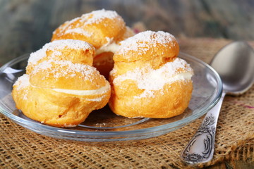 Cakes with custard.