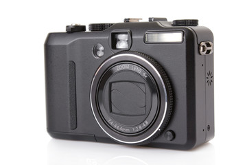 black digital compact camera isolated on white.