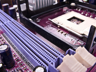 Macro of the Ram memory slots in a pc motherboard