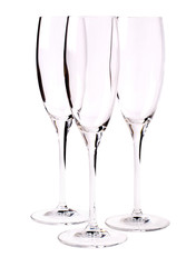 three empty glass on the white background